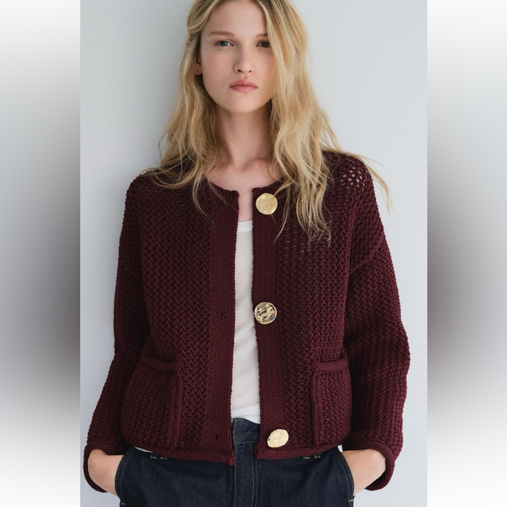 Zara Maroon Chunky Cardigan